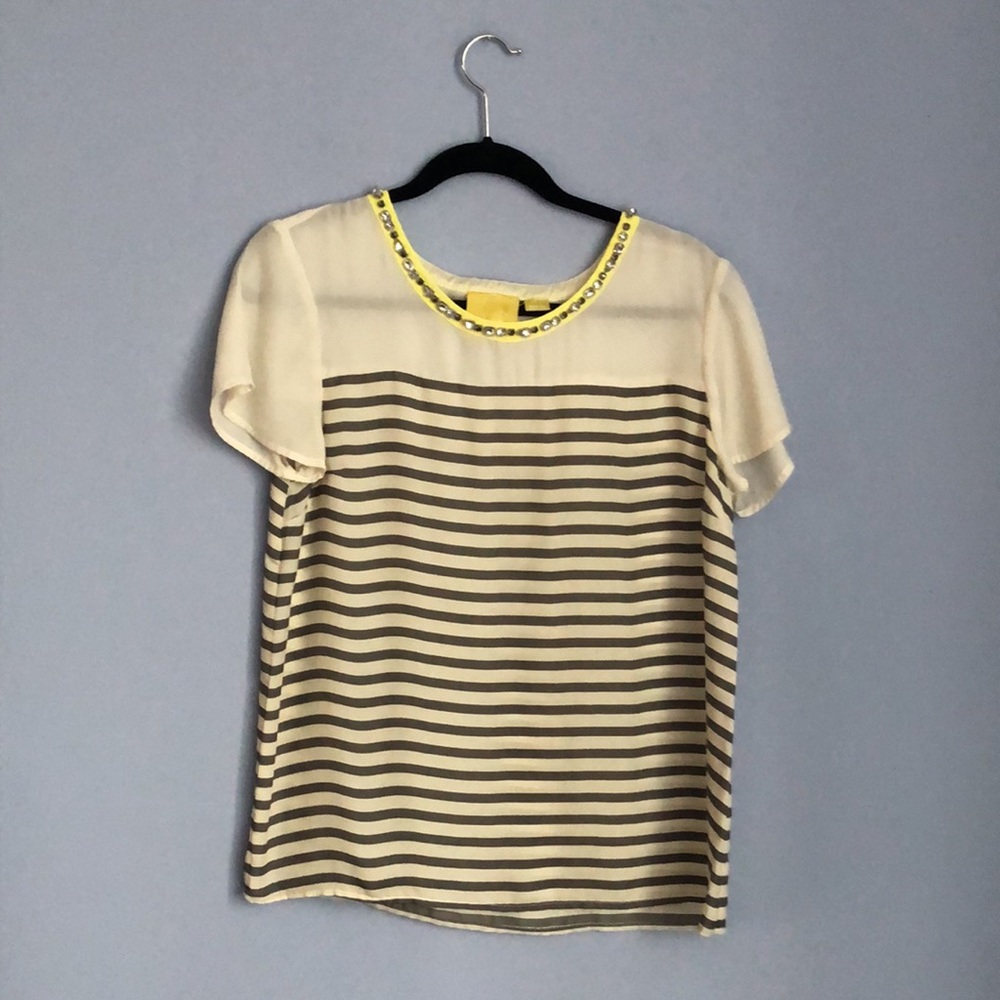 Anthropologie Maeve Size Medium Rhinestone Collar Striped Shirt - Picture 2 of 6